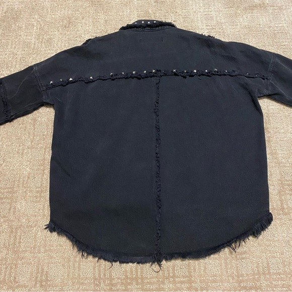 {Zara} Oversized Black Denim Silver Studded Jacket ~ Size Small - Picture 9 of 16